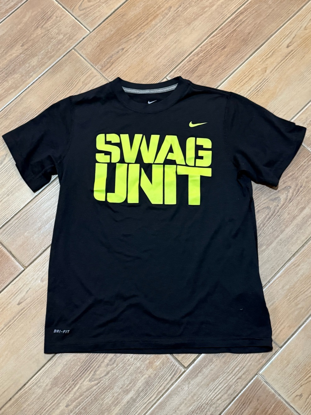 Nike Black Tee with Neon Yellow 'SWAG UNIT' Graphic